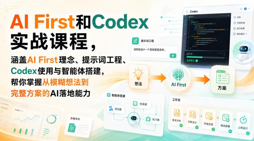 AI First和Codex实战课，涵盖AI First理念、提示词工程、Codex使用与智能体搭建，掌握从模糊想法到完整方案的AI落地能力-洛柒笔记