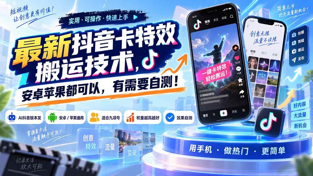 （20606期）最新抖音卡特效搬运技术，安卓苹果都可以，有需要自测！-洛柒笔记