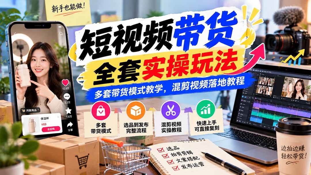 （20991期）【无水印】短视频带货全套实操玩法，多套带货模式教学，混剪视频落地教程-洛柒笔记
