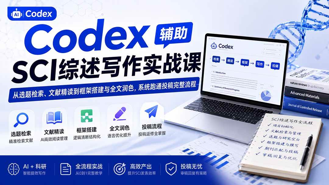 （19751期）Codex辅助SCI综述写作实战课——从选题检索、文献精读到框架搭建与全文润色，系统跑通投稿完整流程-洛柒笔记