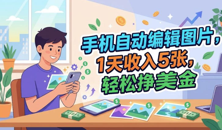 手机自动编辑图片,1天收入5张,0门槛,最简单美金项目