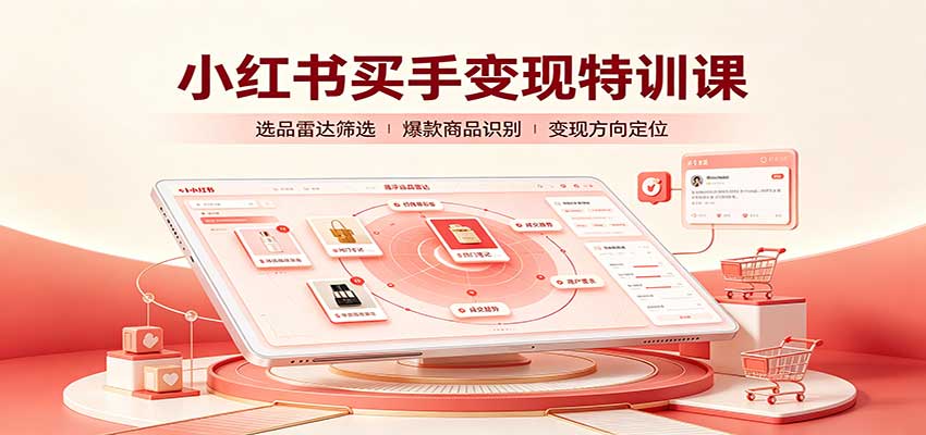 小红书买手变现特训课：账号定位养号起号，选品挂车，笔记标题封面全套教学-洛柒笔记