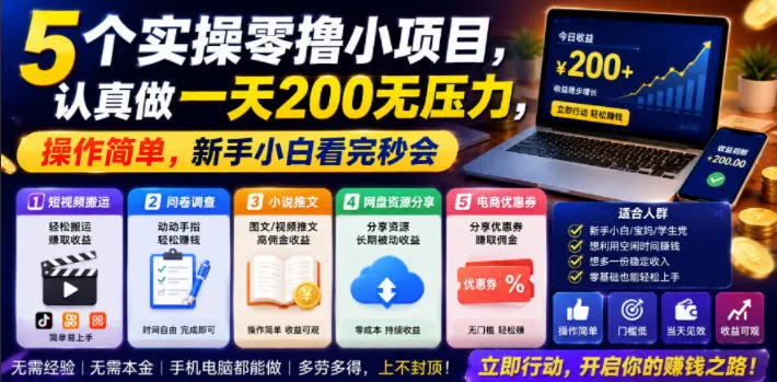 5个实操零撸小项目，认真做一天200无压力，操作简单，新手小白看完秒会-洛柒笔记