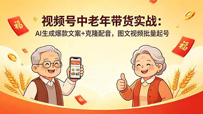（18396期）视频号中老年带货实战：AI生成爆款文案+克隆配音，图文视频批量起号-洛柒笔记