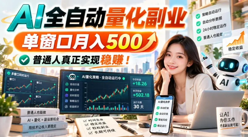 AI全自动量化副业，单窗口月入500，普通人真正实现稳賺-洛柒笔记