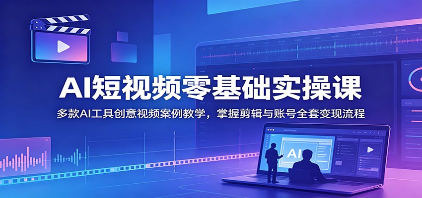AI短视频零基础实操课：多款AI工具创意视频案例教学，掌握剪辑与账号全套变现流程-洛柒笔记