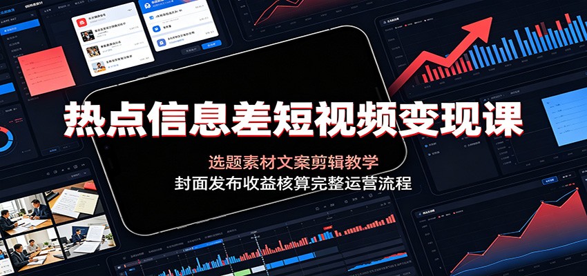 热点信息差短视频变现课：选题素材文案剪辑教学，封面发布收益核算完整运营流程-洛柒笔记