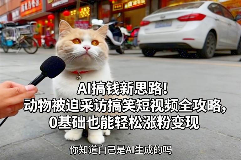 AI搞钱新思路！动物被迫采访搞笑短视频全攻略，0基础也能轻松涨粉变现-洛柒笔记