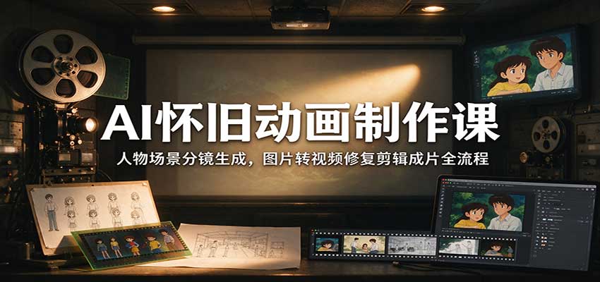 AI怀旧动画制作课：人物场景分镜生成，图片转视频修复剪辑成片全流程-洛柒笔记