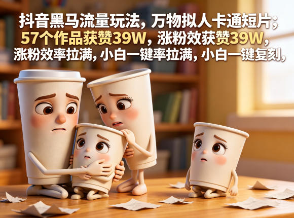 抖音黑马流量玩法，万物拟人卡通短片，57个作品获赞39W，涨粉效率拉满，小白一键复刻，保姆级拆解-洛柒笔记