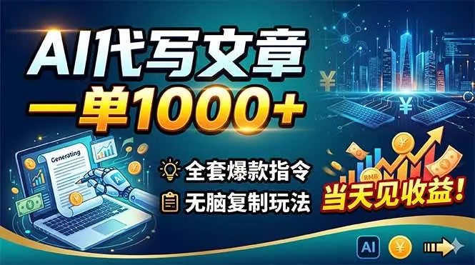 AI代写文章，一单1000+，全套爆款指令+无脑复制玩法，当天见收益！-洛柒笔记