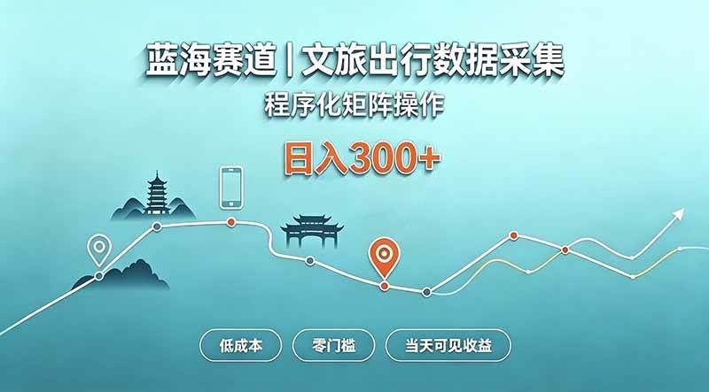 （20478期）蓝海赛道 文旅出行数据采集 程序化矩阵操作 低成本 零门槛 当天可见收益 日入300+-洛柒笔记