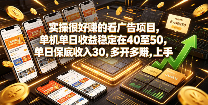 实操很好賺的看广告项目，单机单日收益稳定在40至50，单日保底收入30，多开多賺，上手就能变现【揭秘】-洛柒笔记