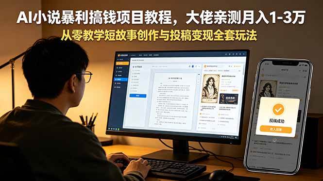 （18913期）AI小说暴利搞钱项目教程-更新，大佬亲测月入1-3万，从零教学短故事创作与投稿变现全套玩法-洛柒笔记
