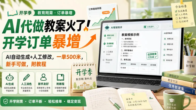 AI代做教案火了！开学订单暴增，AI自动生成+人工修改，一单500米，新手可做，附教程-洛柒笔记