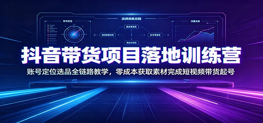 抖音带货项目落地训练营：账号定位选品全链路教学，零成本获取素材完成短视频带货起号-洛柒笔记