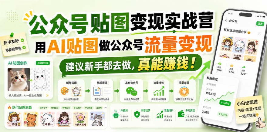 公众号贴图变现实战营，用AI贴图做公众号流量变现，建议新手都去做，真能賺钱！-洛柒笔记