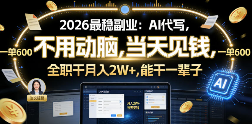 2026最稳副业：AI代写，不用动脑，当天见钱，一单600，全职干月入2W+，能干一辈子【揭秘】-洛柒笔记