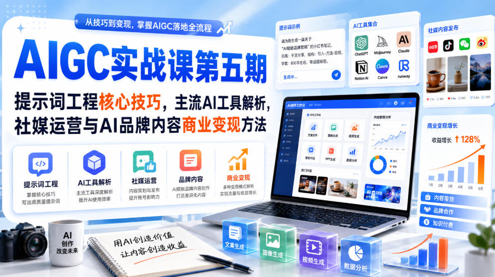 刺猬星球·AIGC实战课第五期，提示词工程核心技巧，主流AI工具解析，社媒运营与AI品牌内容商业变现方法-洛柒笔记