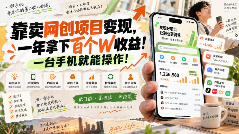 靠卖网创项目变现，一年拿下百个W收益！一台手机就能操作！【揭秘】-洛柒笔记