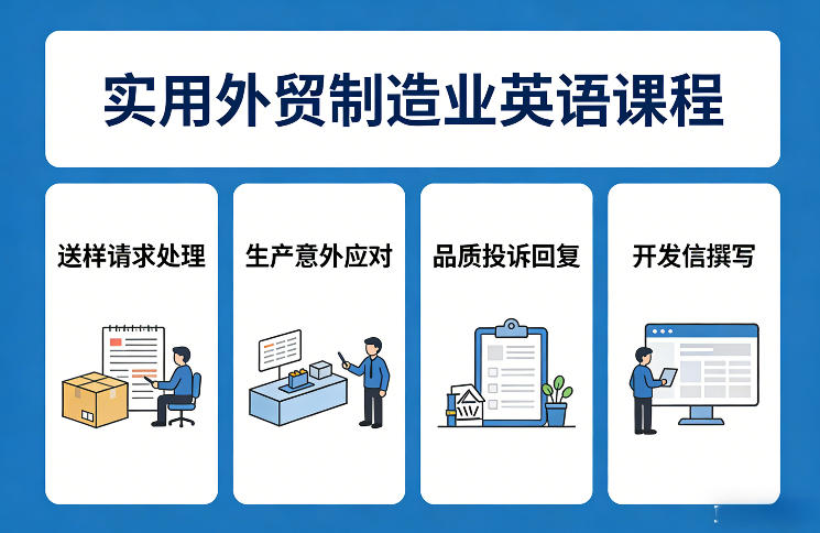 实用外贸制造业英语课程，教你专业处理送样请求、应对生产意外、回复品质投诉、撰写开发信等-洛柒笔记