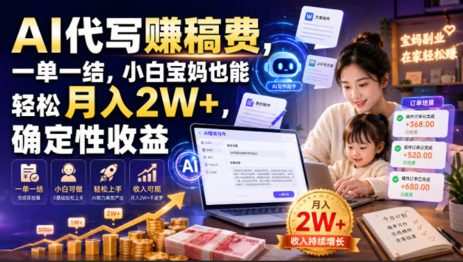 AI代写賺稿费，一单一结，小白宝妈也能轻松月入2W+，确定性收益【揭秘】-洛柒笔记