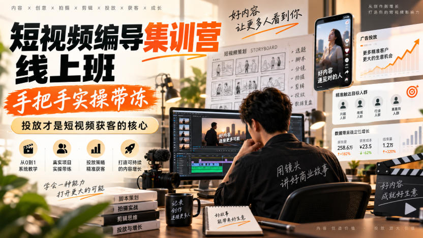 短视频编导集训营线上班，手把手实操带冻，投放才是短视频获客的核心-洛柒笔记