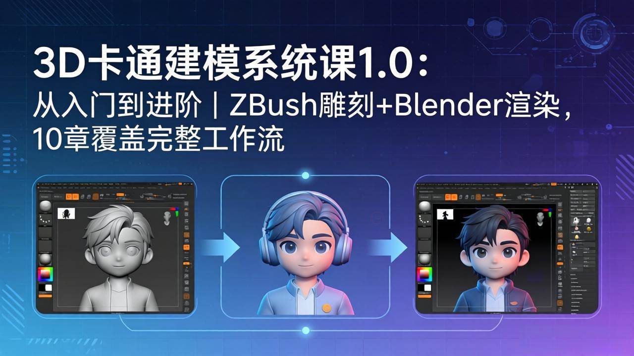（18035期）3D卡通建模系统课1.0：从入门到进阶｜ZBrush雕刻+Blender渲染，10章覆盖完整工作流-洛柒笔记