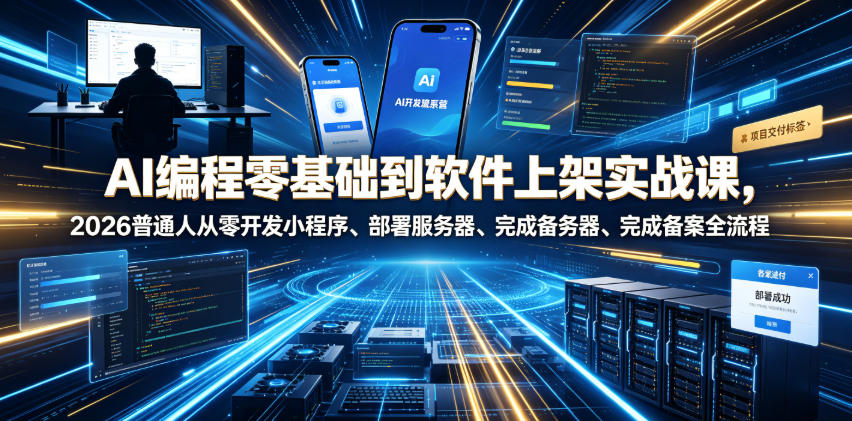 AI编程零基础到软件上架实战课，2026普通人从零开发小程序、部署服务器、完成备案全流程项目落地教程-洛柒笔记