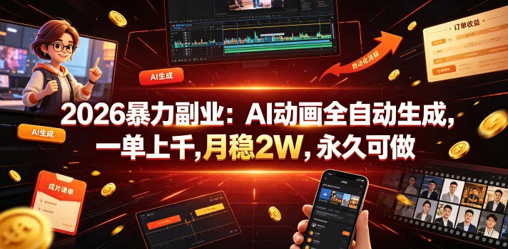 2026暴力副业：AI动画全自动生成，一单上千，月稳2W，永久可做-洛柒笔记