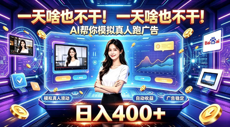 一天啥也不干！AI帮你模拟真人跑广告，稳定日入400+，实现真正被动变现【揭秘】-洛柒笔记