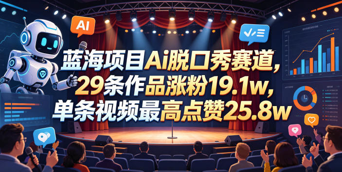 蓝海项目Ai脱口秀赛道，29条作品涨粉19.1w，单条视频最高点赞25.8w【详细教学】-洛柒笔记