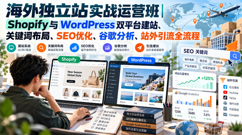 海外独立站实战运营班｜Shopify与WordPress双平台建站、关键词布局、SEO优化、谷歌分析、站外引流全流程-洛柒笔记