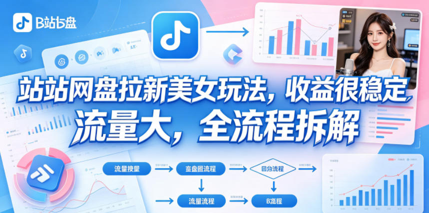B站网盘拉新美女玩法，收益很稳定，流量大，全流程拆解-洛柒笔记