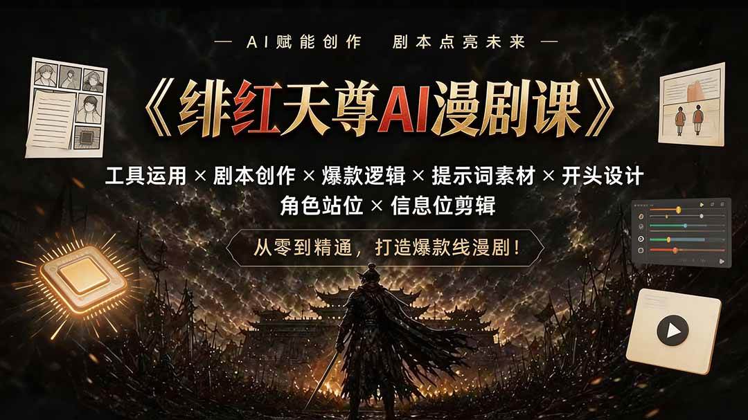 （19597期）绯红天尊AI漫剧课｜工具运用×剧本创作×爆款逻辑×提示词素材×开头设计×角色站位×信息位剪辑-洛柒笔记