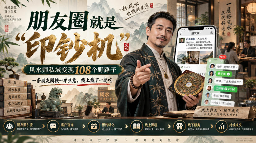 朋友圈就是“印钞机”，风水师私域变现108个野路子，一条朋友圈换一单生意，线上线下一起吃【文档】-洛柒笔记
