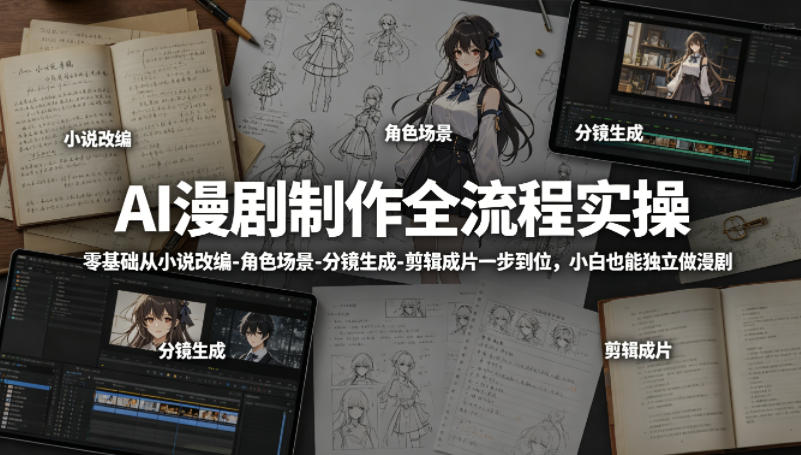 AI漫剧制作全流程实操，零基础从小说改编-角色场景-分镜生成-剪辑成片一步到位，小白也能独立做漫剧-洛柒笔记