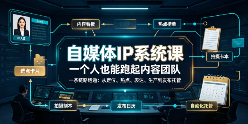 自媒体IP系统课，一个人也能跑起内容团队，一条链路跑通，从定位、热点、表达、生产到发布托管-洛柒笔记