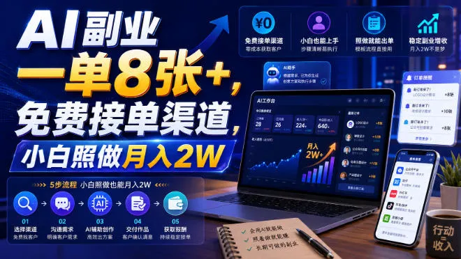 AI副业一单8张+，免费接单渠道，小白照做月入2W-洛柒笔记