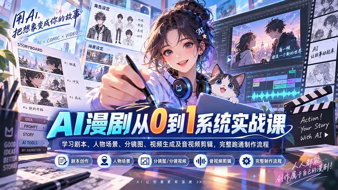 （20430期）AI漫剧从0到1系统实战课：学习剧本、人物场景、分镜图、视频生成及音视频剪辑，完整跑通制作流程-洛柒笔记