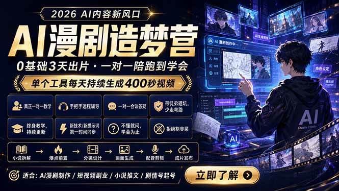 （18568期）AI漫剧造梦营：0基础3天出片，单个工具每天持续生成400秒视频-洛柒笔记