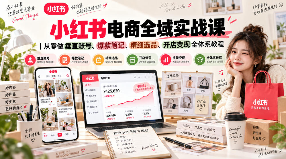 小红书电商全域实战课｜从零做垂直账号、爆款笔记、精细选品、开店变现全体系教程-洛柒笔记