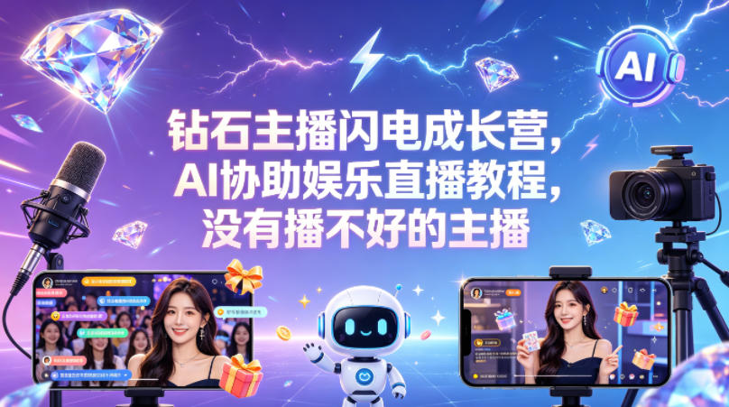 钻石主播闪电成长营，Al协助娱乐直播教程，没有播不好的主播-洛柒笔记