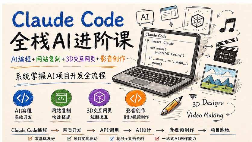 （19735期）Claude Code全栈AI进阶课；AI编程+网站复刻+3D交互网页+影音创作，系统掌握AI项目开发全流程-洛柒笔记