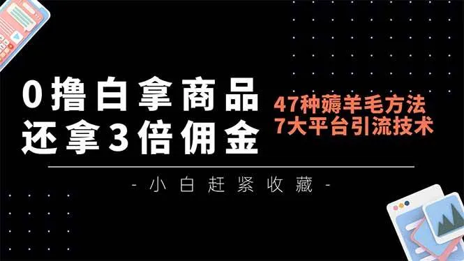 0撸白拿商品，还拿3倍佣金，47种薅羊毛方法，7大平台全方位引流技术教学，精专月入过万-洛柒笔记