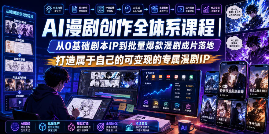 AI漫剧创作全体系课程｜从0基础剧本IP到批量爆款漫剧成片落地，打造属于自己的可变现的专属漫剧IP-洛柒笔记