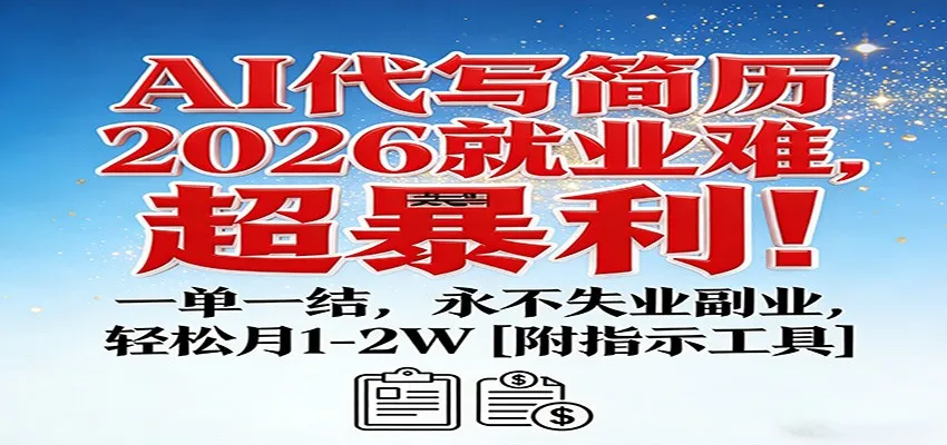 AI代写简历，2026就业难，超暴利！一单一结，永不失业副业，轻松月1-2W【附指令工具】-洛柒笔记
