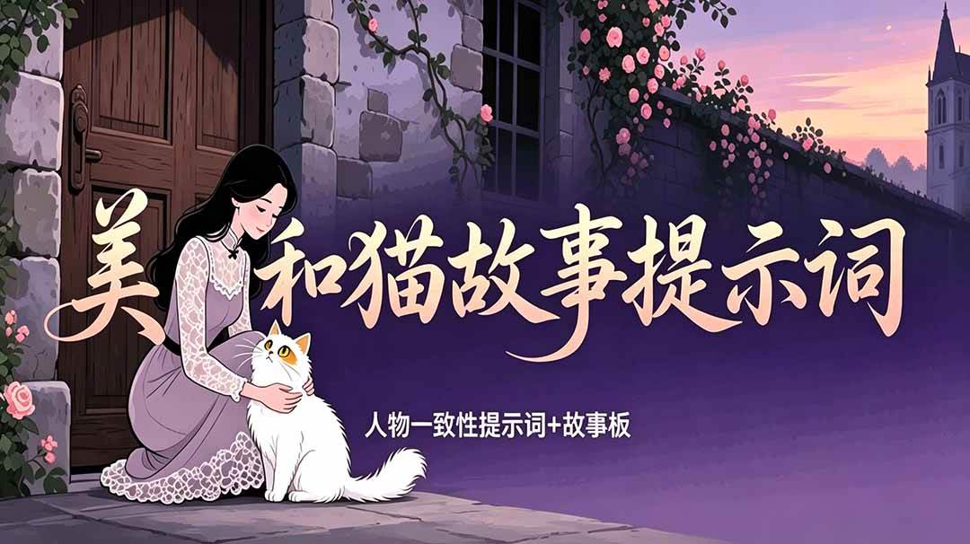 （18909期）美女和猫故事提示词，人物一致性提示词+故事板