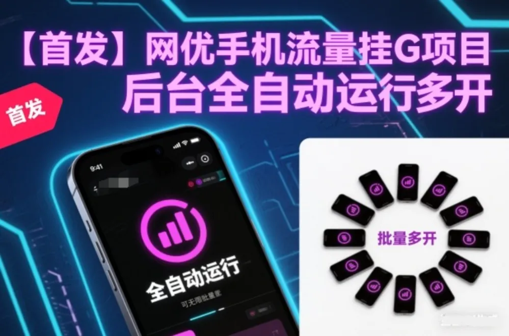 网优手机流量挂G项目，后台全自动运行，可无限批量多开-洛柒笔记
