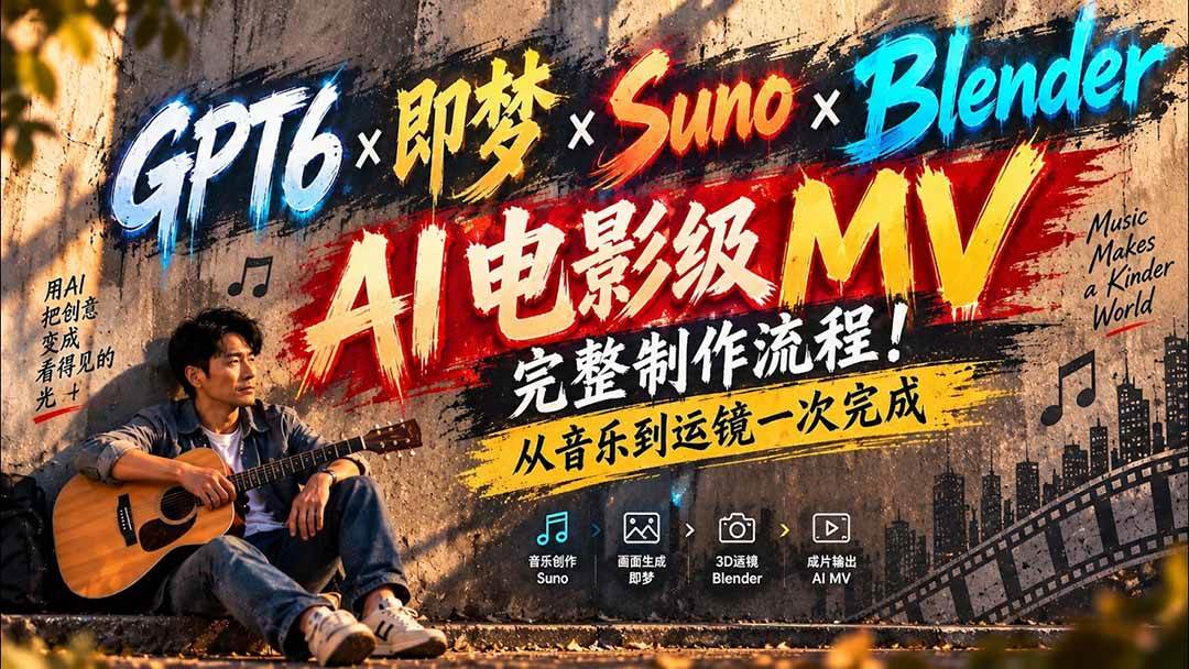 （20587期）GPT6×即梦×Suno×Blender｜AI电影级MV完整制作流程！从音乐到运镜一次完成 (无水印)-洛柒笔记